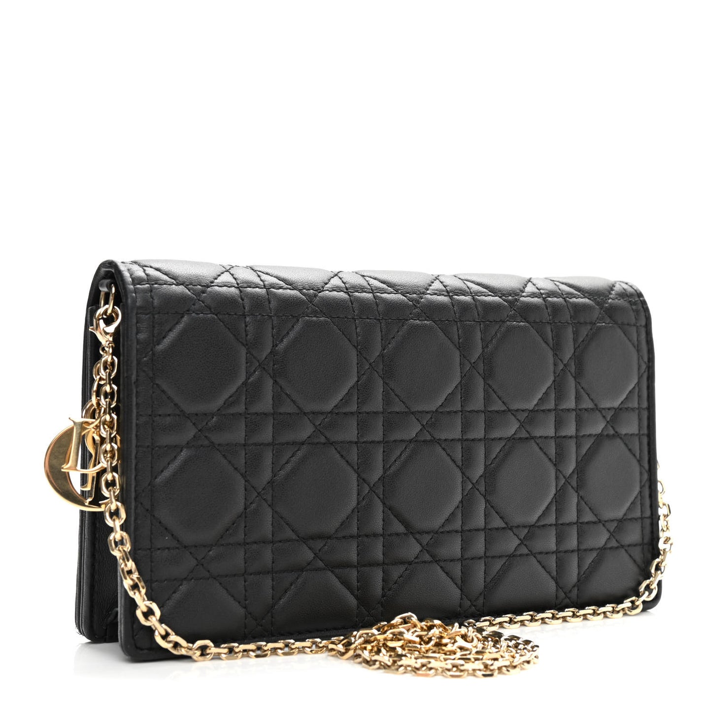 Lambskin Cannage Lady Dior Chain Wallet Black