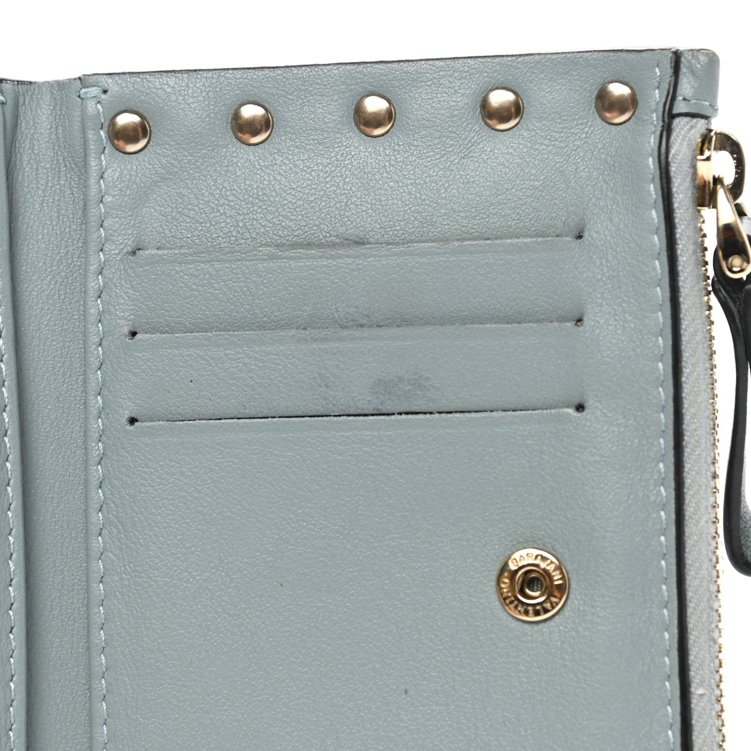Valentino Garavani Calfskin Rockstud Bi-Fold Wallet Sky Blue 11 of 11