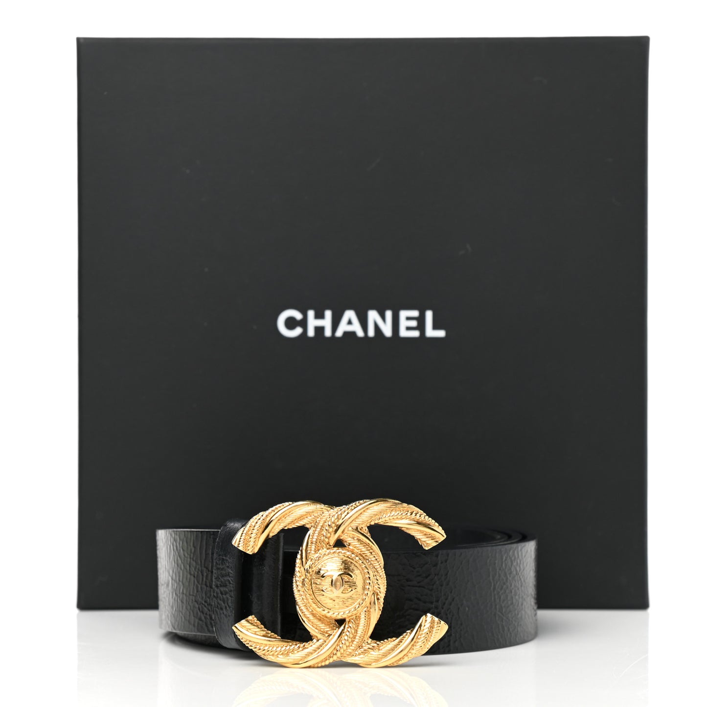 Glazed Calfskin CC Belt 90 36 Black