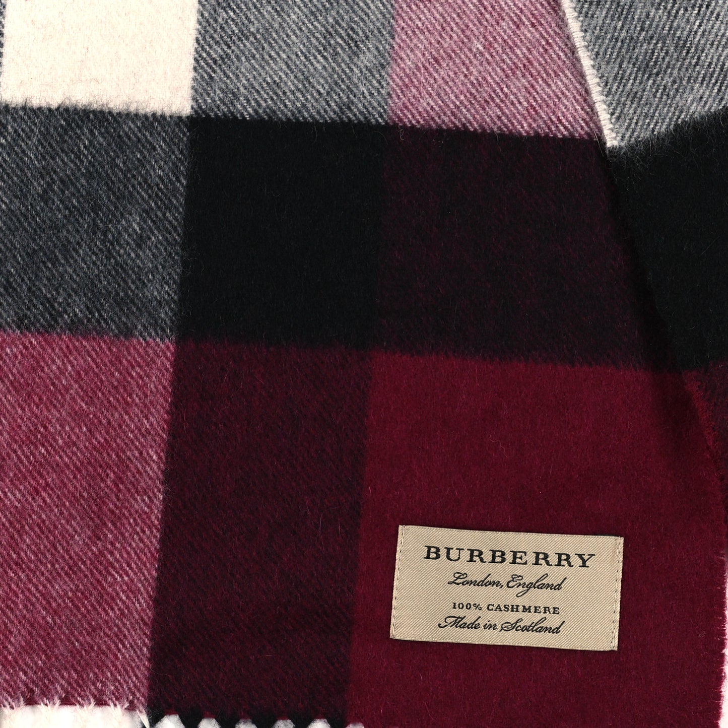 Cashmere Mega Check Fringe Scarf Red