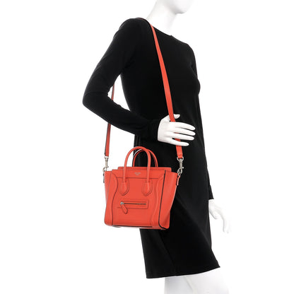 Celine Drummed Calfskin Nano Luggage Vermillion 2 of 14