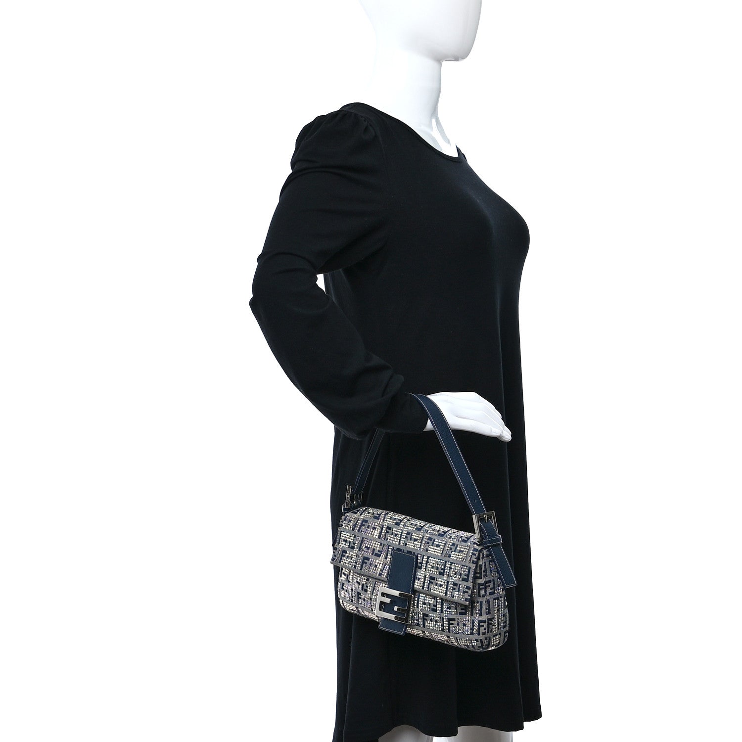 Fendi Zucchino Crystal Baguette Navy 2 of 8