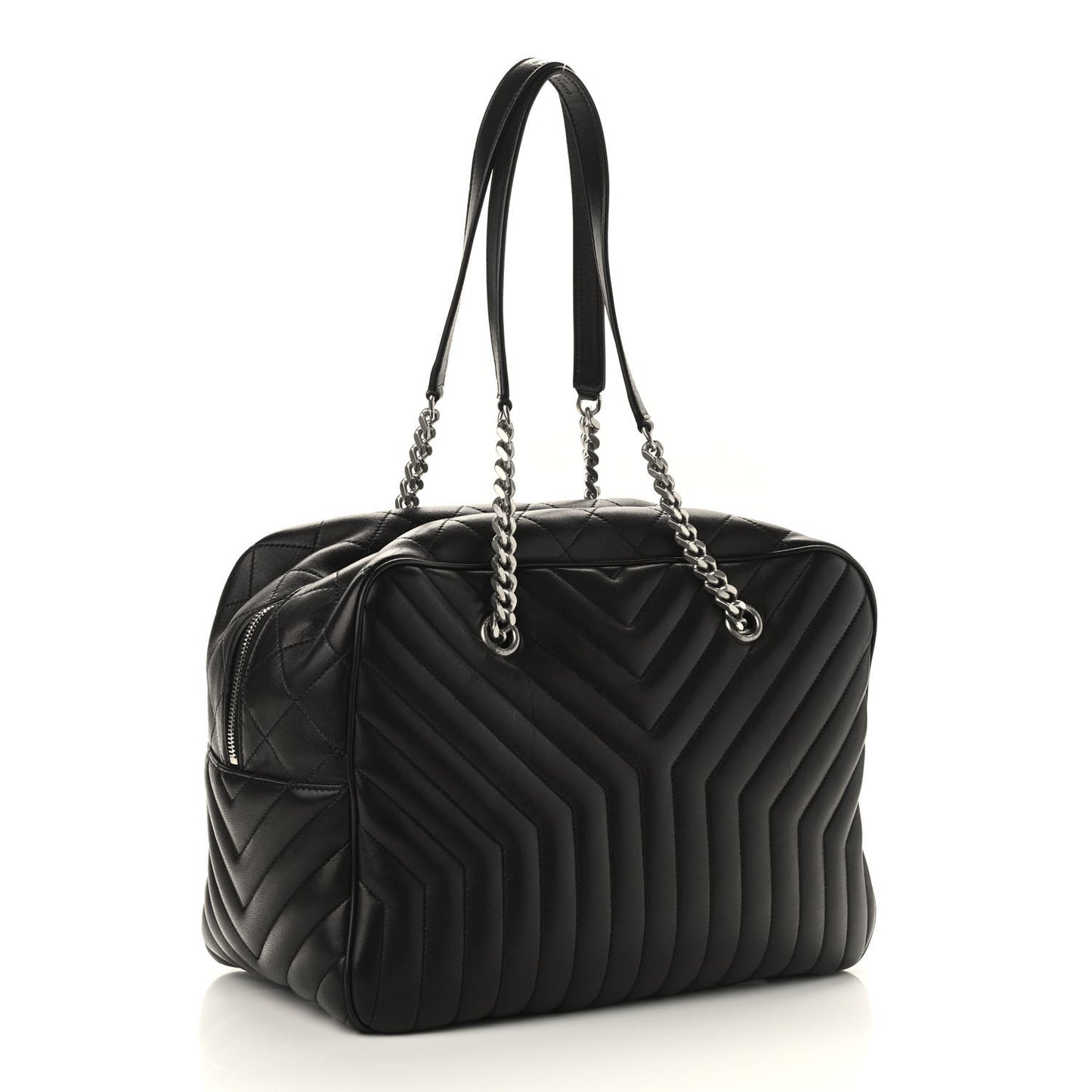 Lambskin Mixed Matelasse Joan Bowling Bag Black