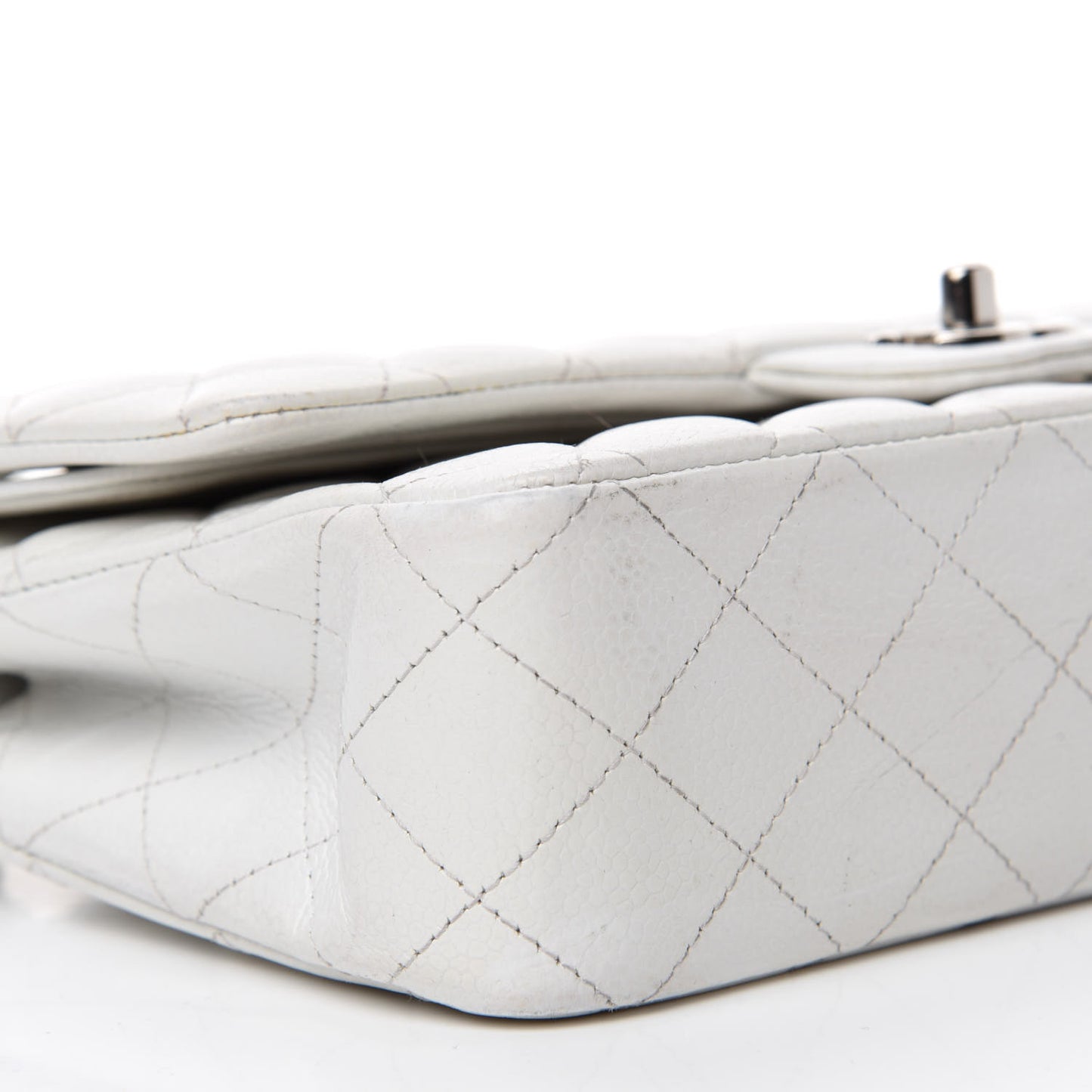 Caviar Quilted Medium Double Flap White