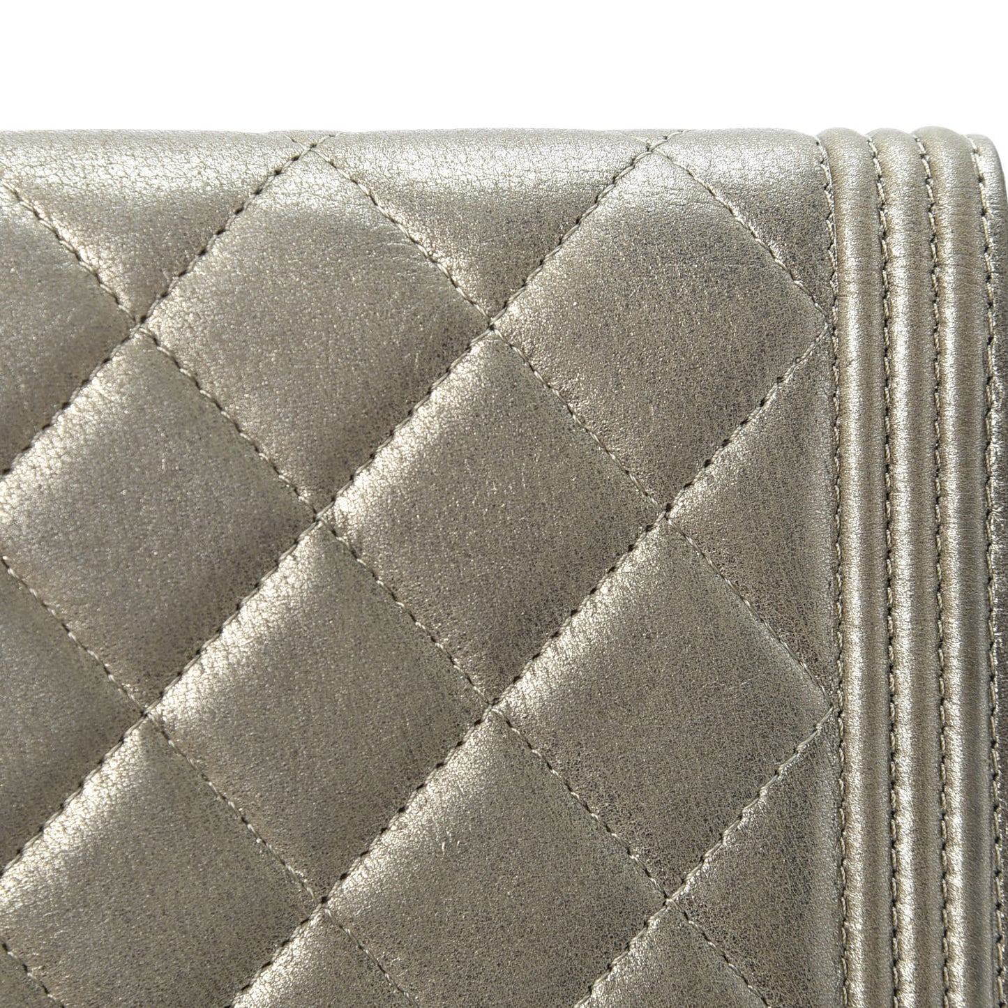 Metallic Lambskin Quilted Boy Wallet On Chain WOC Gold