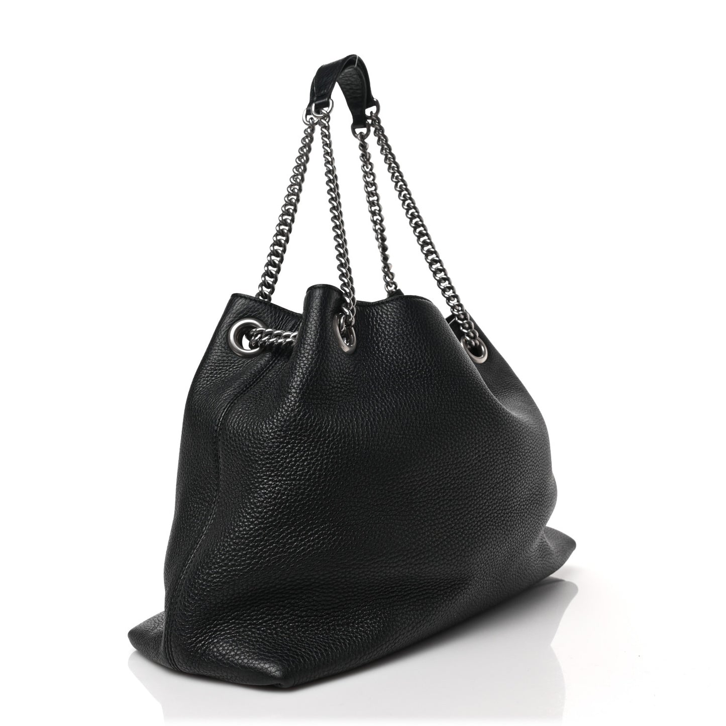Pebbled Calfskin Studded Medium Soho Chain Shoulder Bag Black