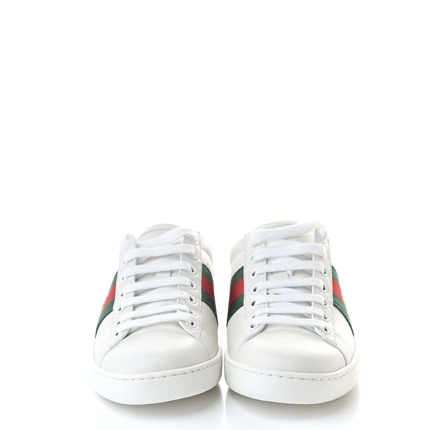 Calfskin Web Bee Embroidered Womens Ace Sneakers 35 White Green