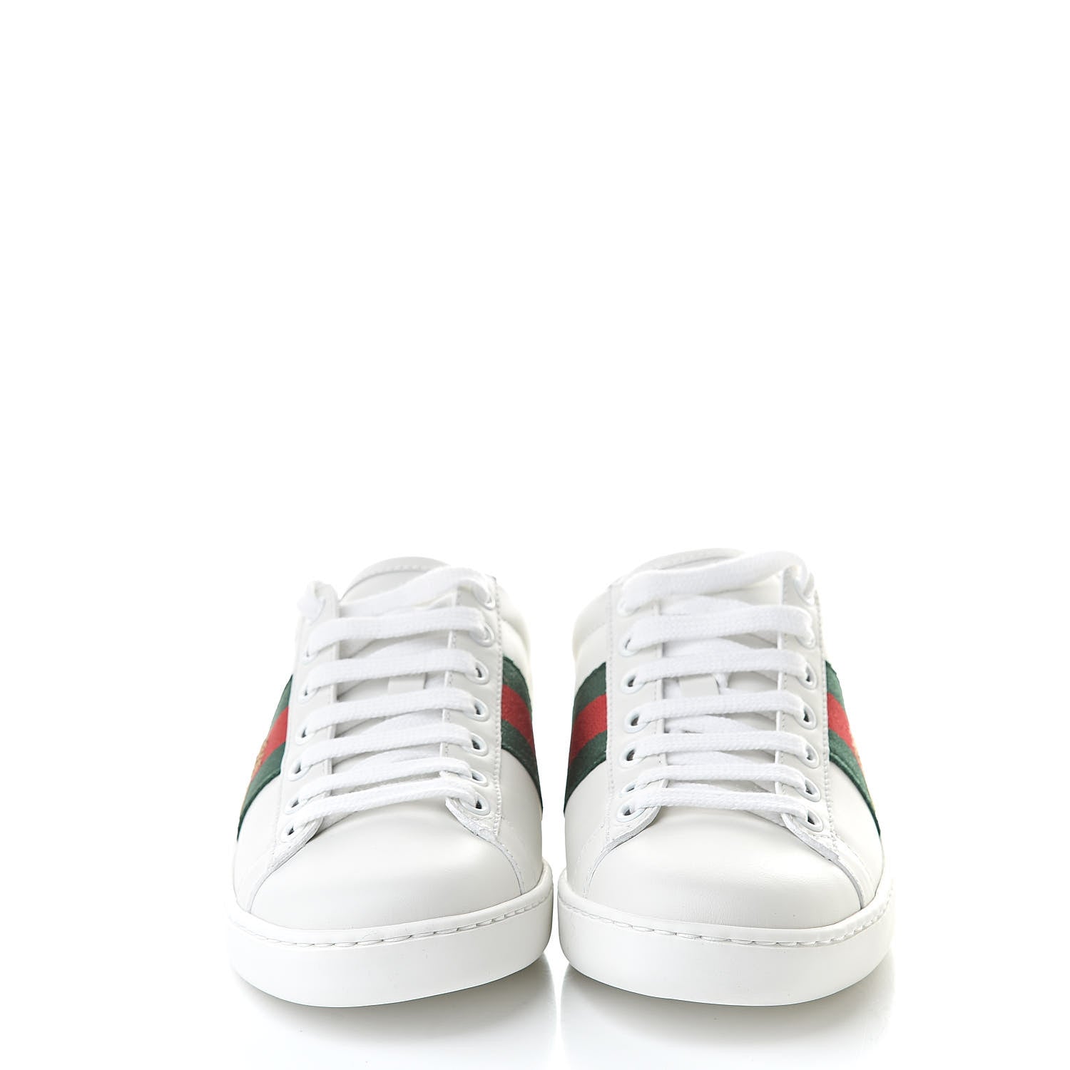 Gucci Calfskin Web Bee Embroidered Womens Ace Sneakers 35 White Green 2 of 9
