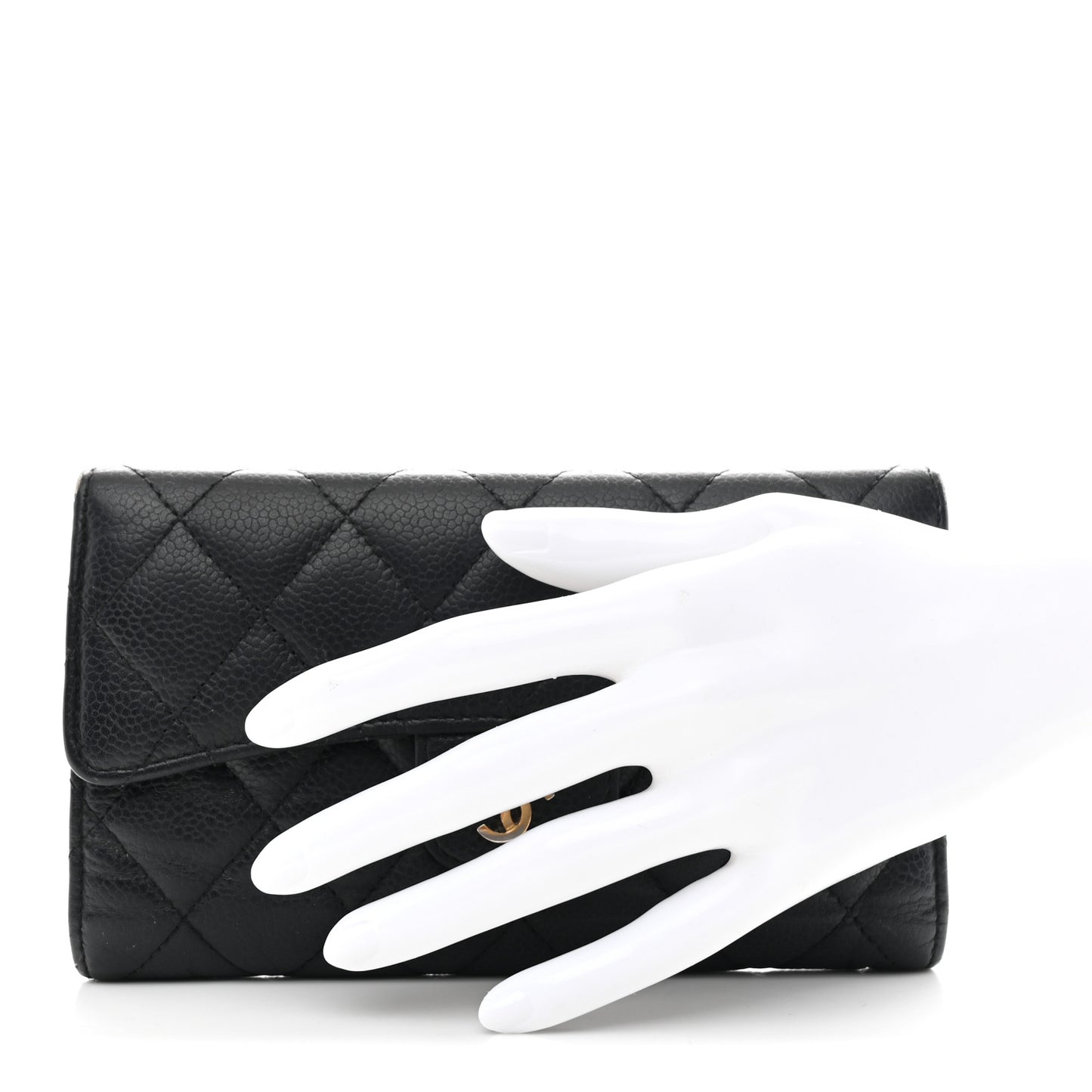 Caviar Quilted Long Flap Wallet Black