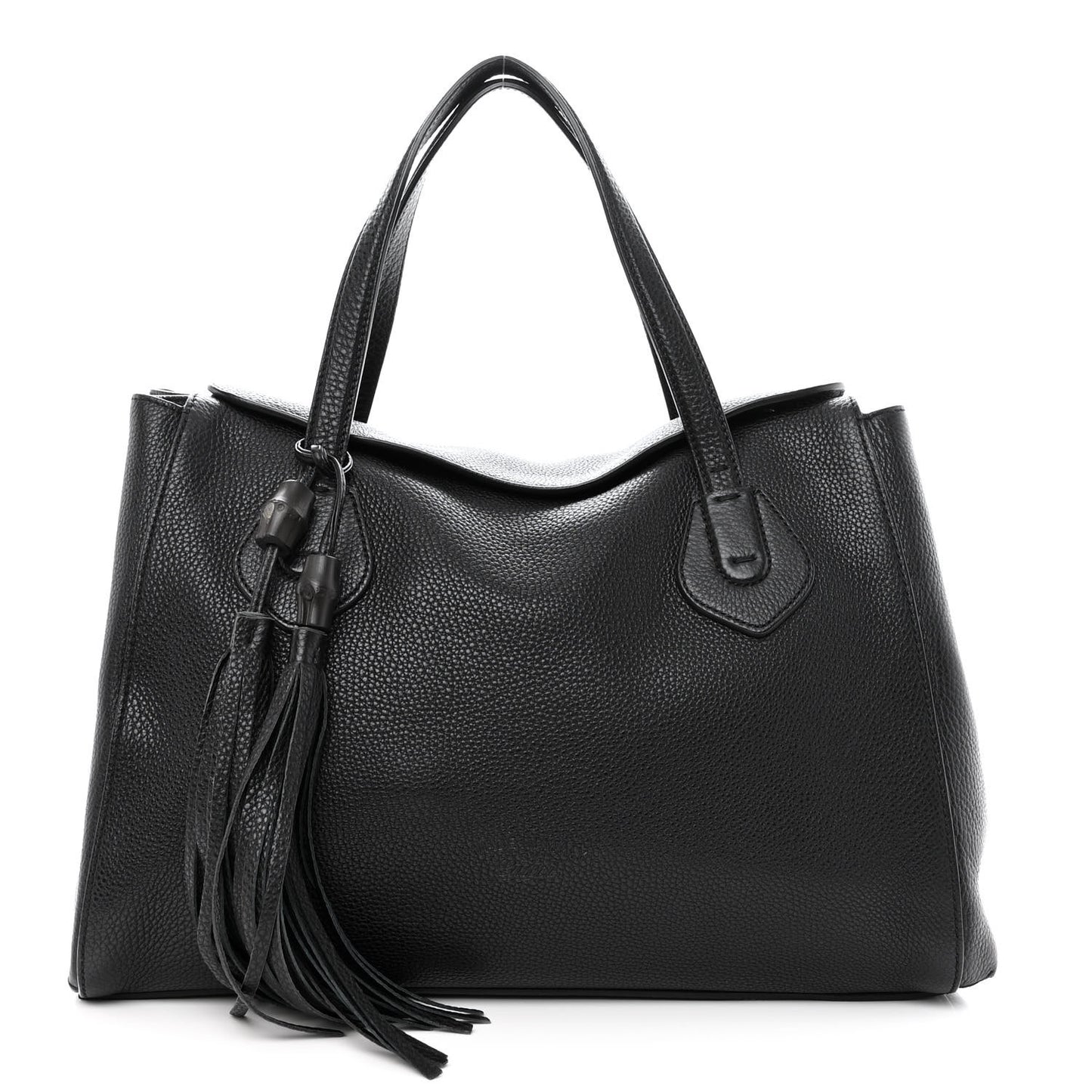 Pebbled Calfskin Lady Tassel Top Handle Bag Black