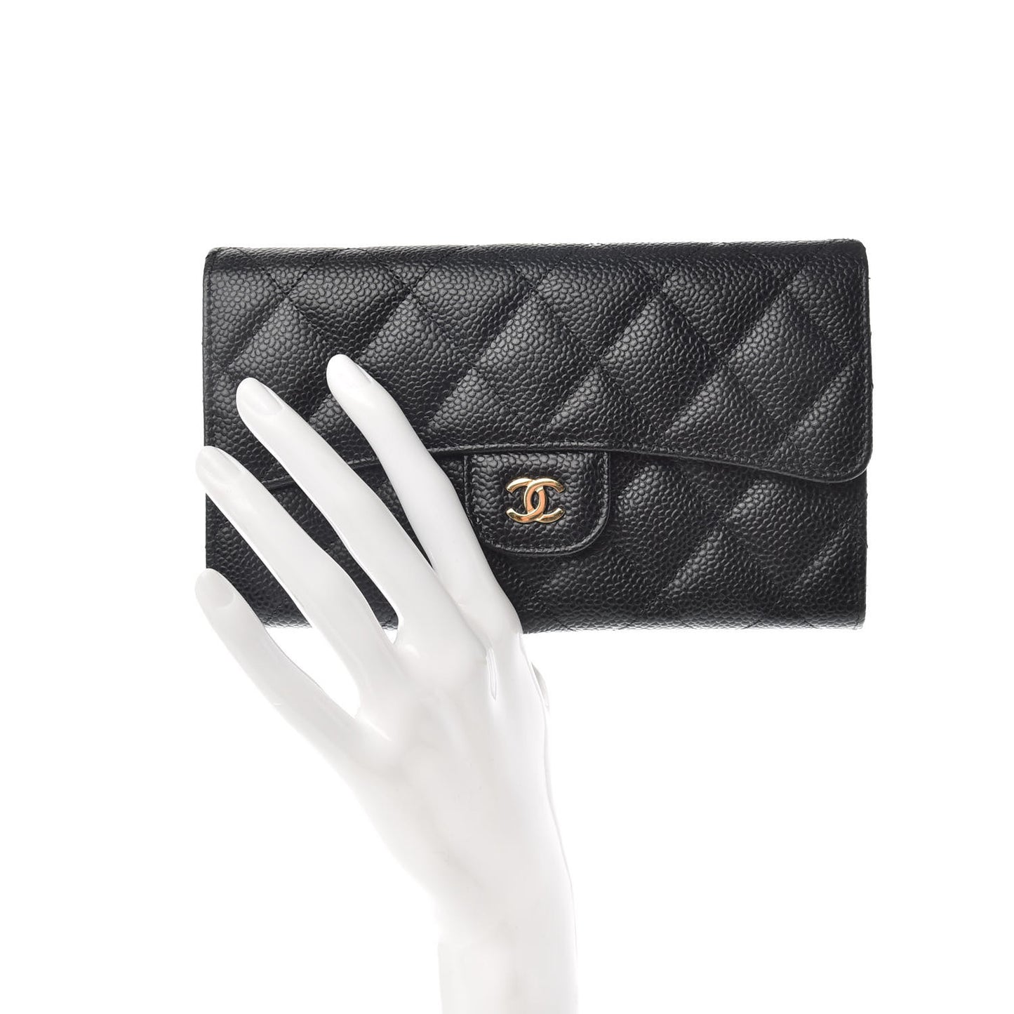 Caviar Quilted Large Flap Wallet Black