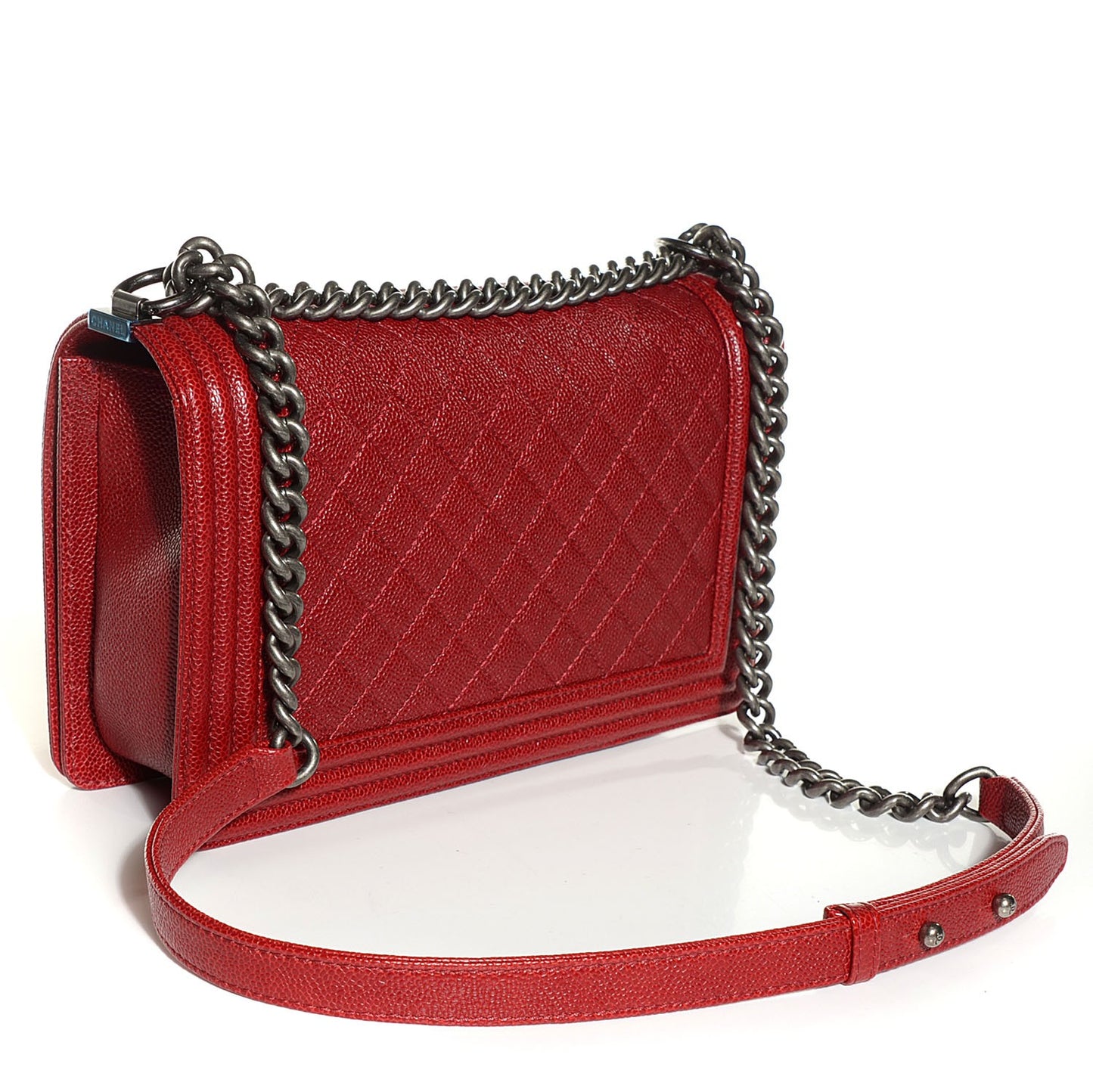 Caviar Quilted New Medium Boy Flap Dark Red