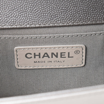 Chanel Metallic Caviar Chevron Quilted Medium Boy Flap Silver 6 of 11