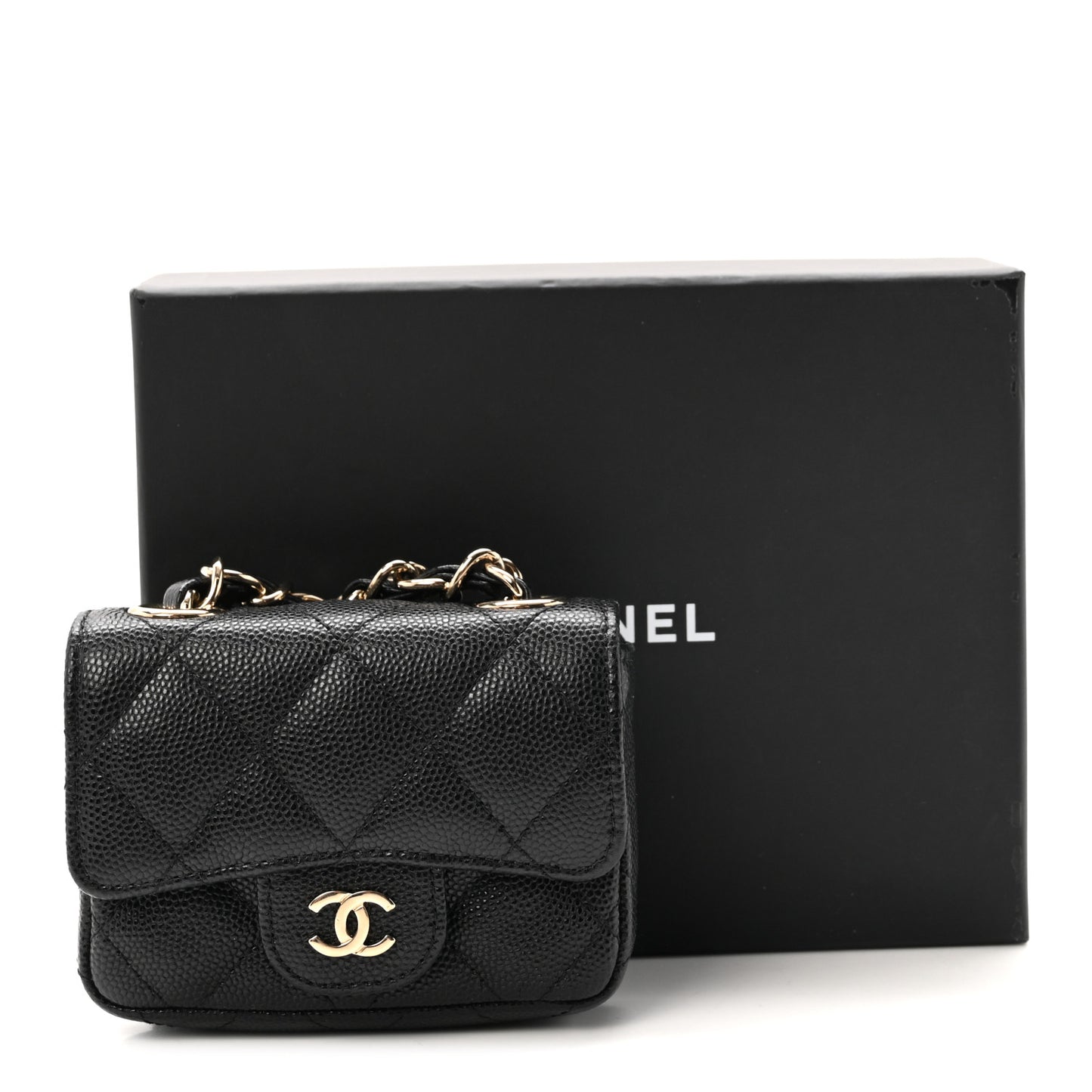 Caviar Quilted Mini Chain Belt Bag Black