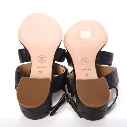 Chanel Lambskin Quilted CC Turnlock Sandals 37 Black 5 of 7