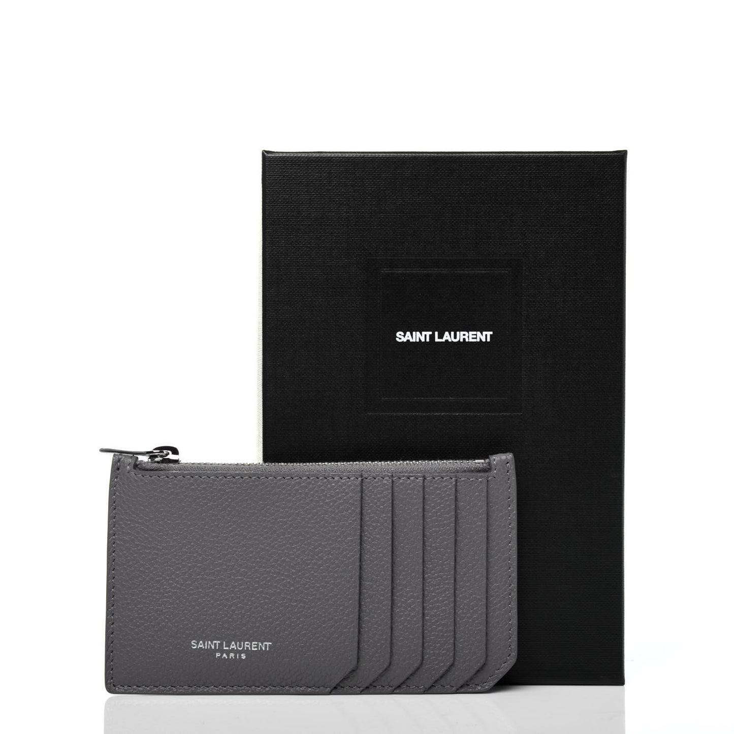 Grained Calfskin 5 Fragments Zip Pouch Card Holder Fog