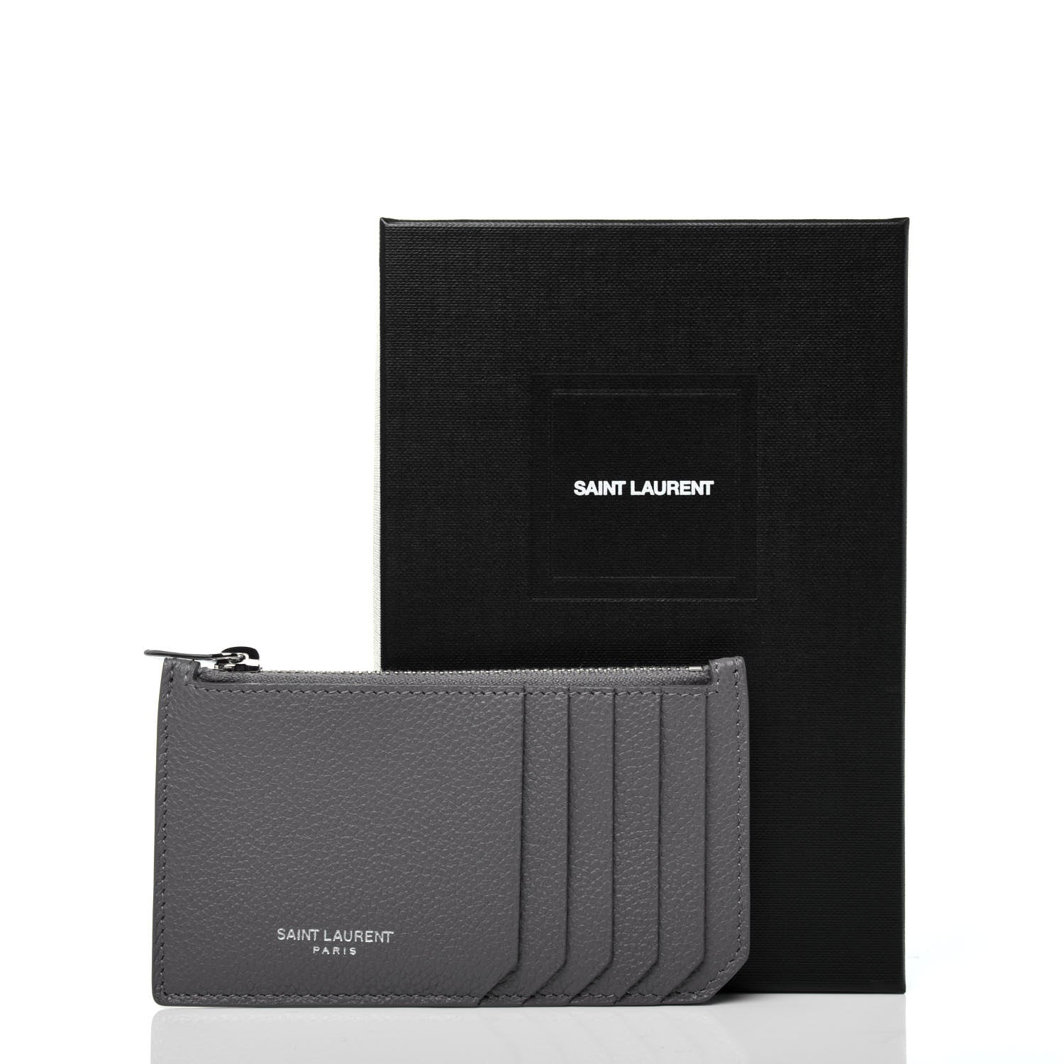 Saint Laurent Grained Calfskin 5 Fragments Zip Pouch Card Holder Fog 11 of 11