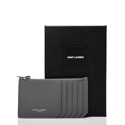 Saint Laurent Grained Calfskin 5 Fragments Zip Pouch Card Holder Fog 11 of 11
