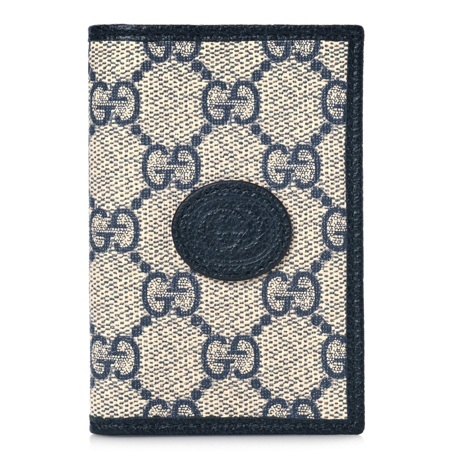 Gucci GG Supreme Monogram Textured Dollar Calfskin Retro Interlocking G Card Case Beige Blue 1 of 8