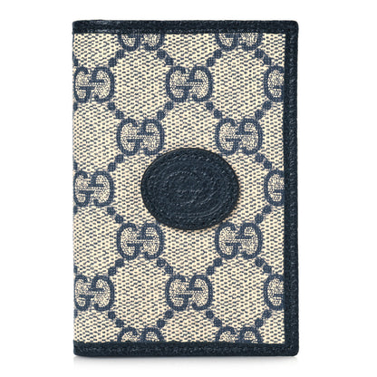 Gucci GG Supreme Monogram Textured Dollar Calfskin Retro Interlocking G Card Case Beige Blue 1 of 8