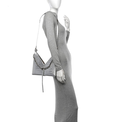 Givenchy Metallic Calfskin Croc Embossed Small Cut Out Shoulder Bag Silver 2 of 12