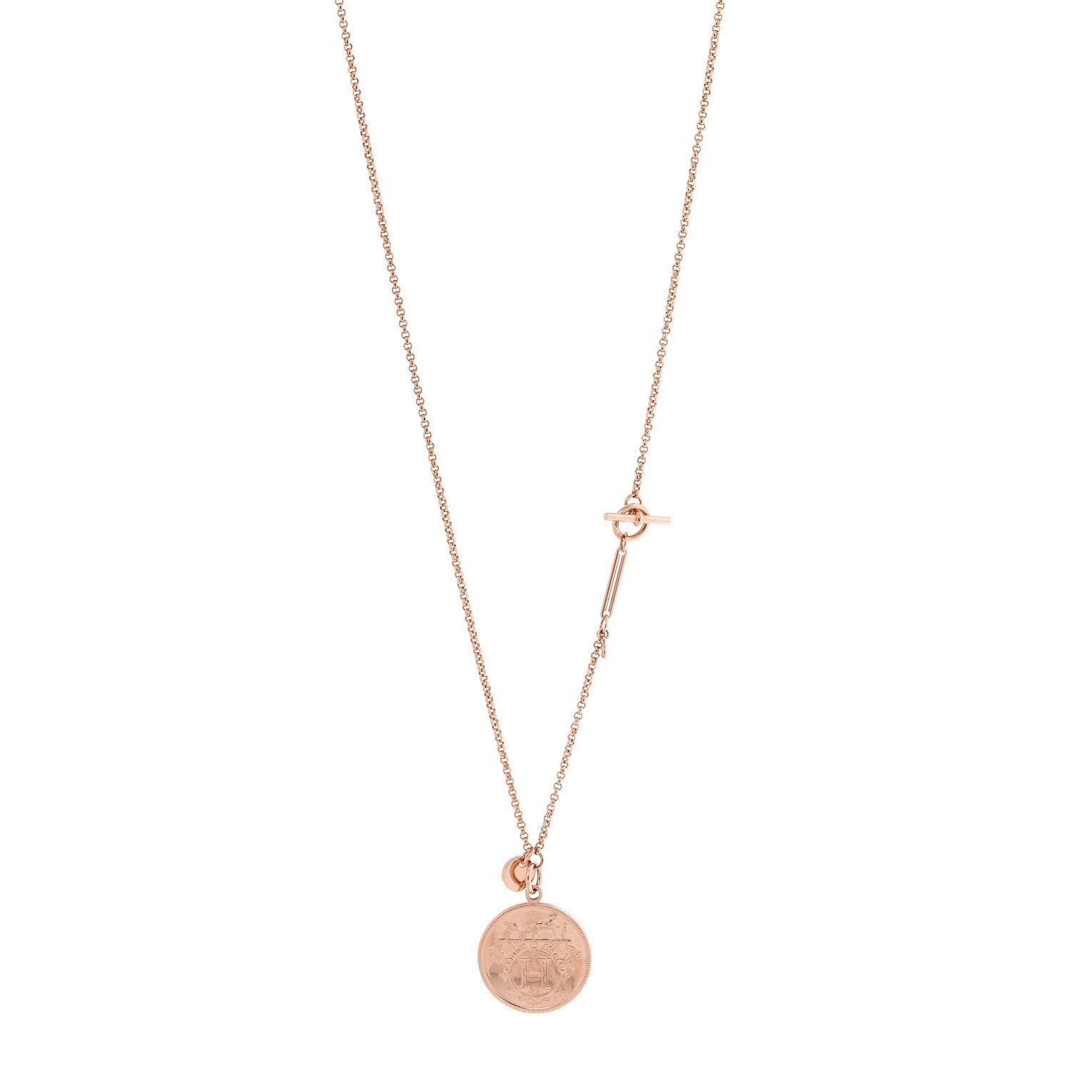 Hermes 18K Rose Gold Diamond MM Ex-Libris Pendant Necklace 1838635