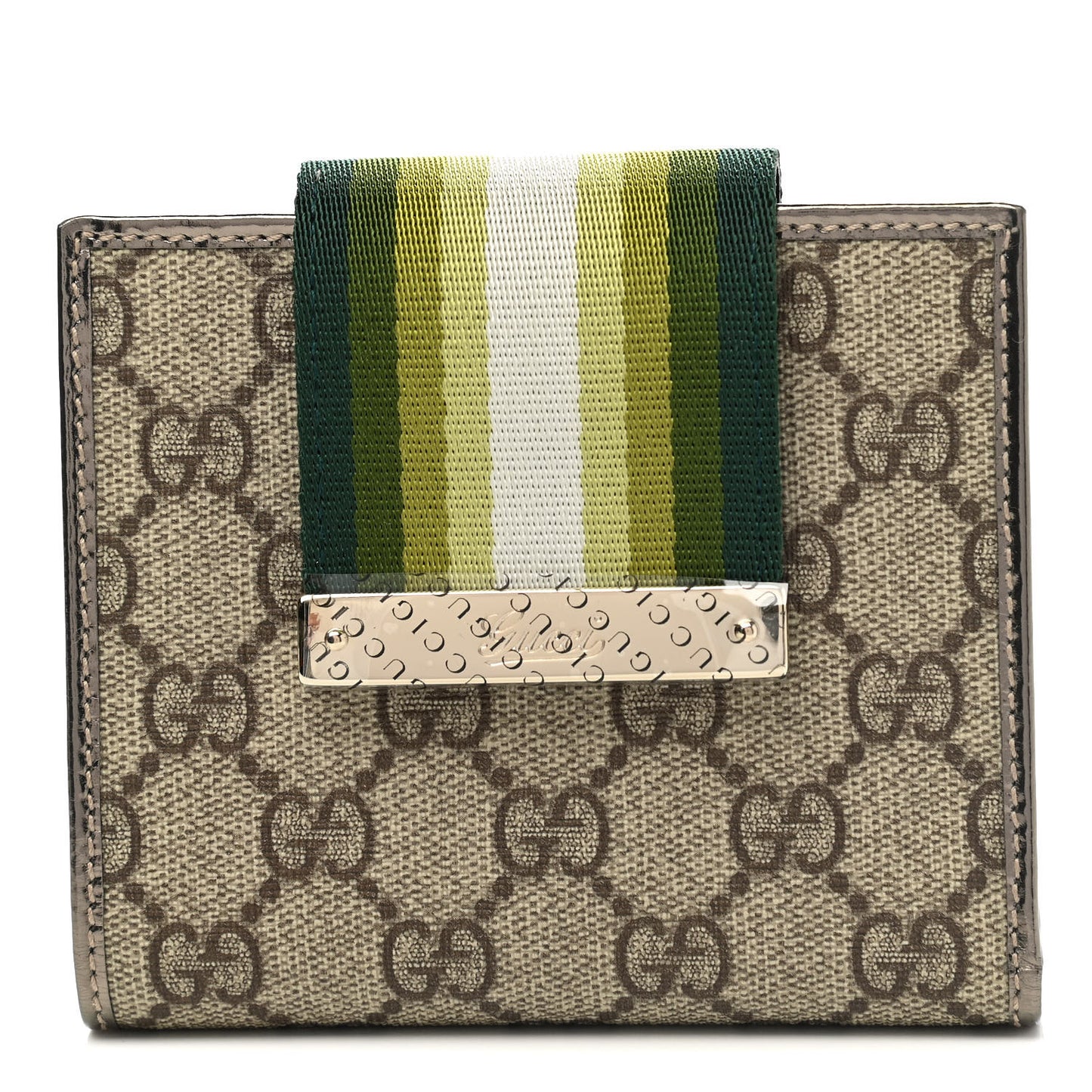 Monogram Web Ladies Web French Wallet Metallic Brown Green