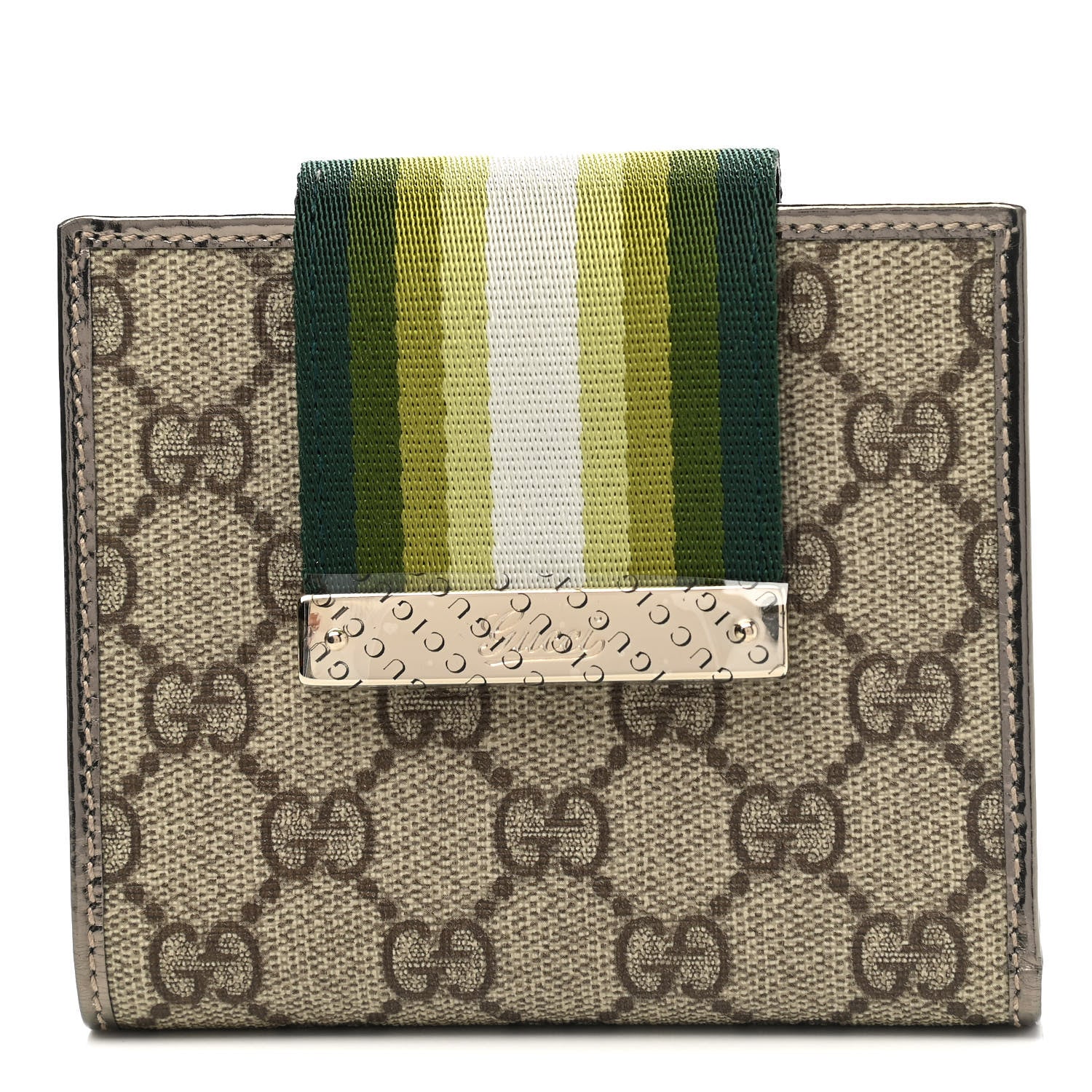 Gucci Monogram Web Ladies Web French Wallet Metallic Brown Green 1 of 8