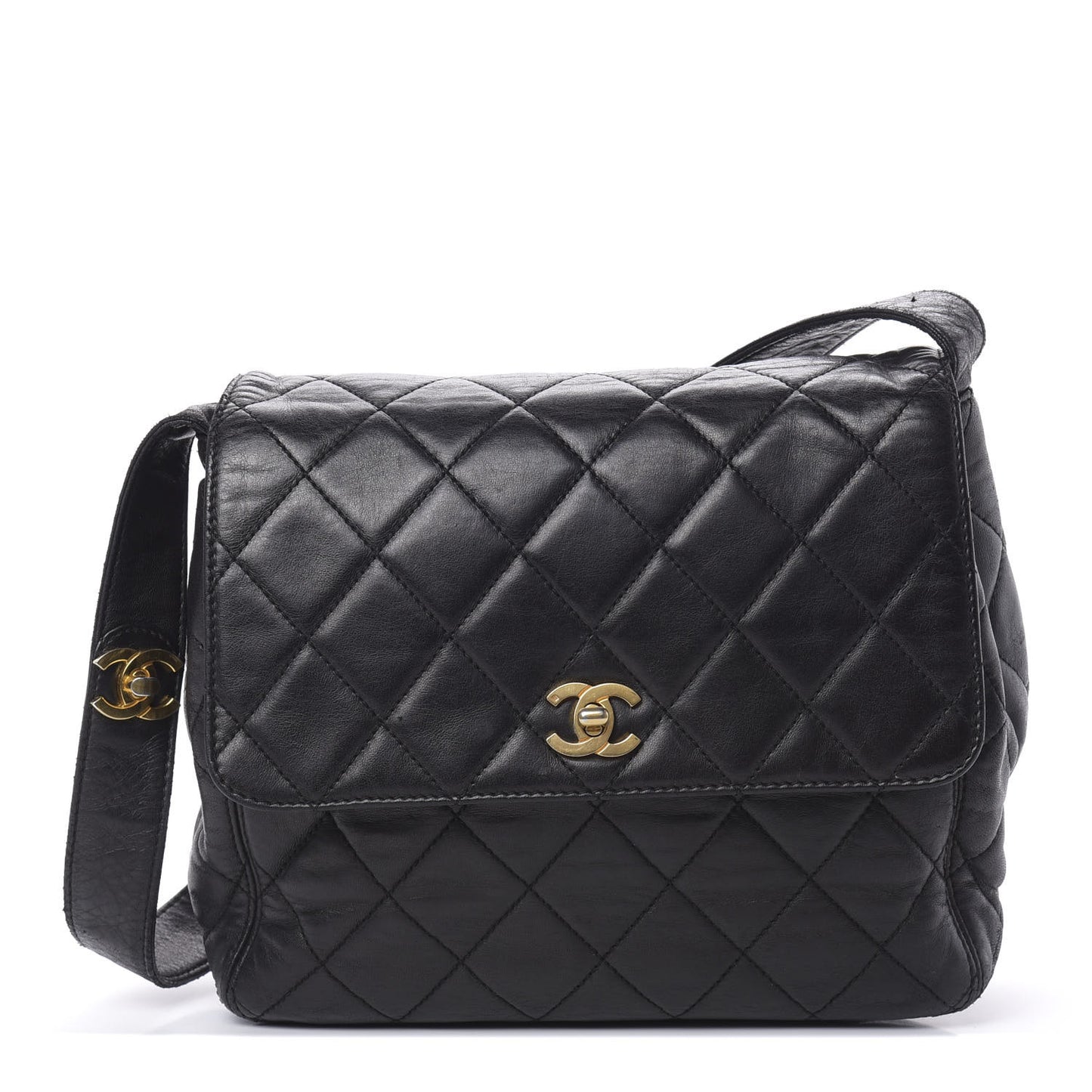 Lambskin Quilted Flap Shoulder Bag Black