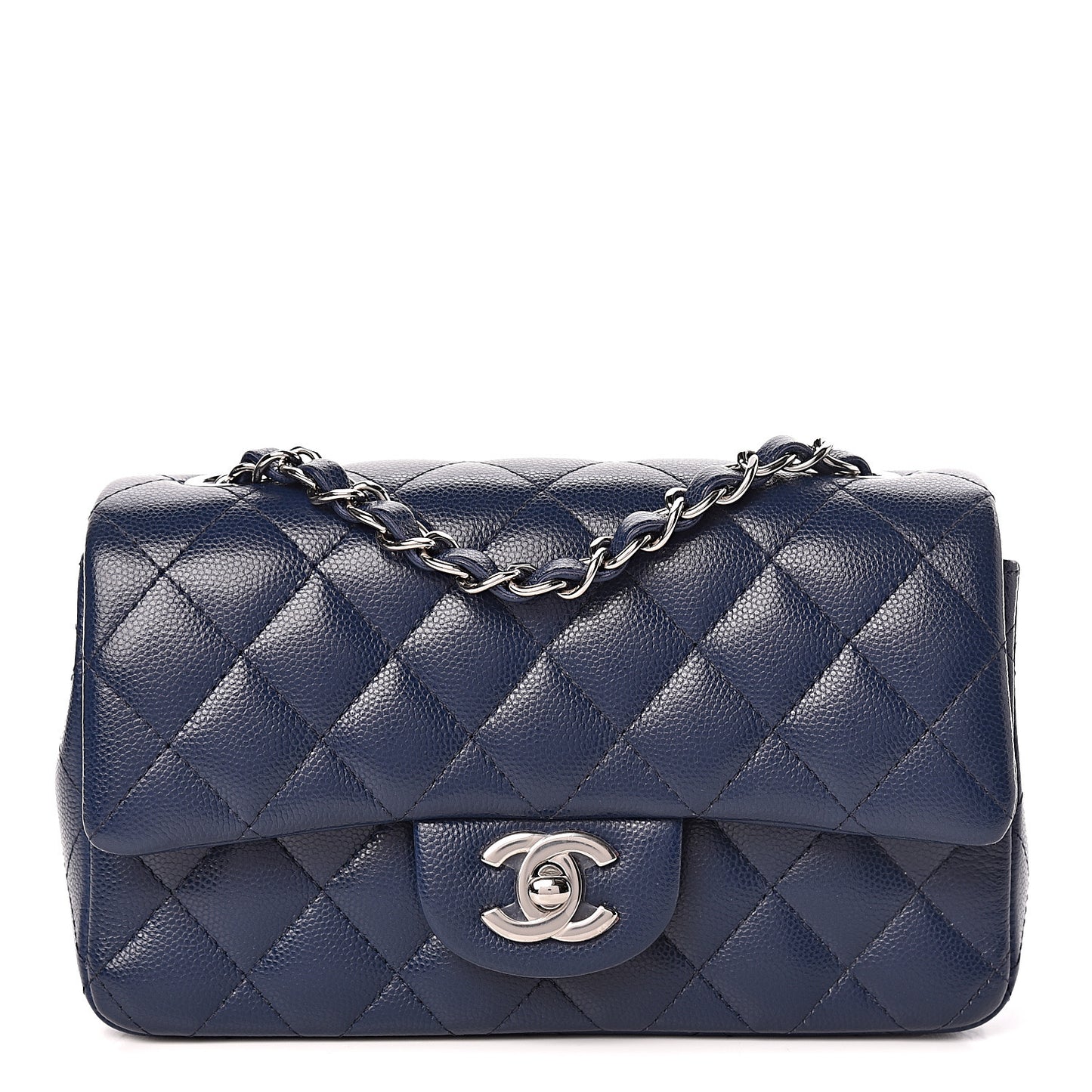Caviar Quilted Mini Rectangular Flap Dark Blue
