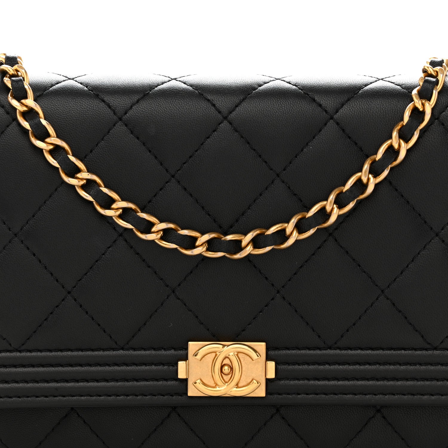 Chanel Lambskin Quilted Boy Wallet On Chain WOC Black 9 of 15