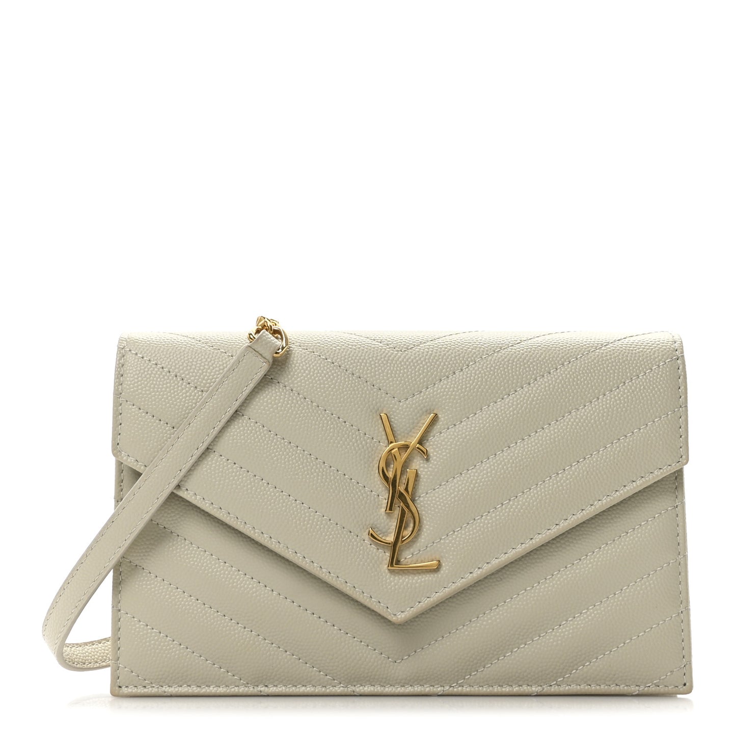 Grain De Poudre Matelasse Chevron Monogram Envelope Chain Wallet Optical White