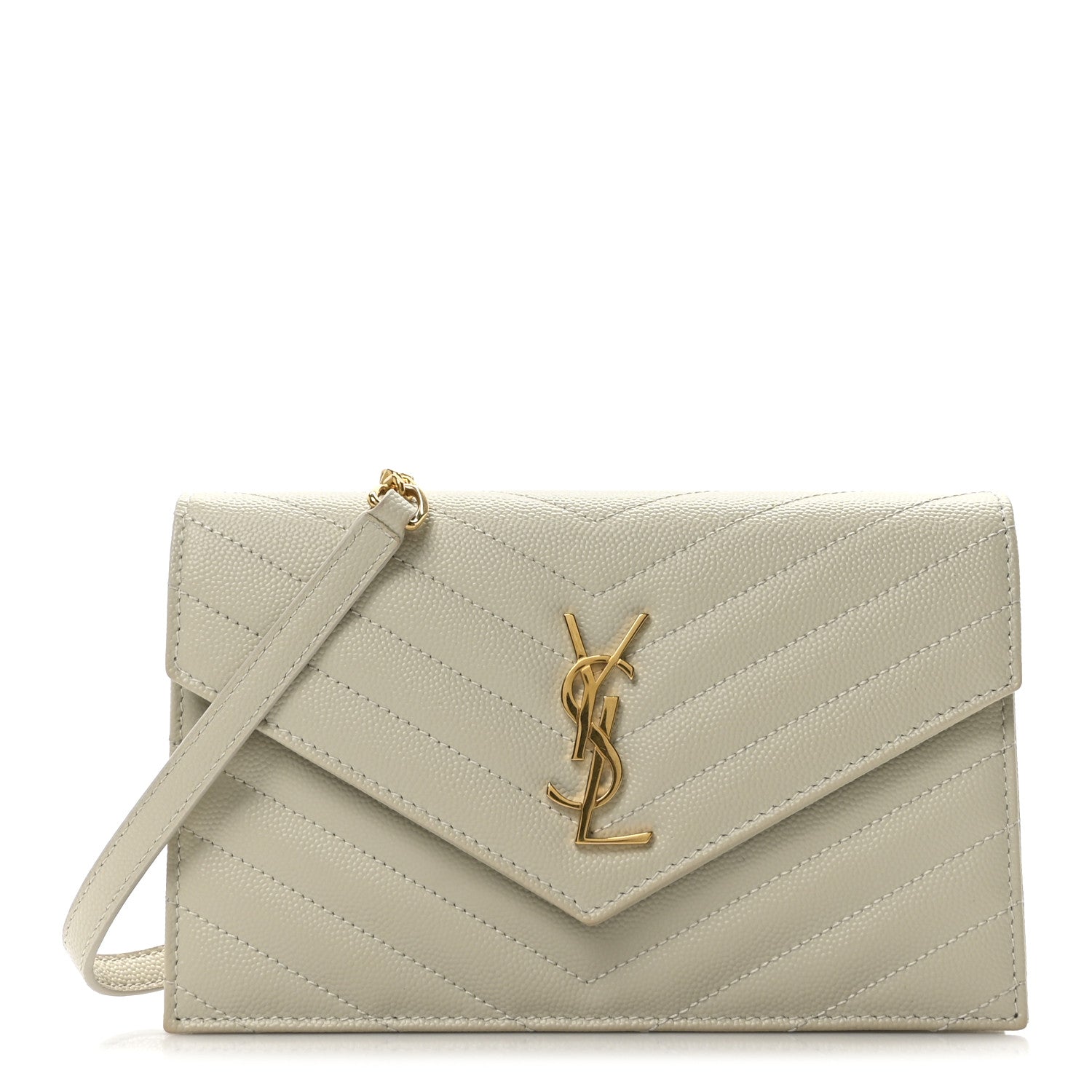Saint Laurent Grain De Poudre Matelasse Chevron Monogram Envelope Chain Wallet Optical White 1 of 10