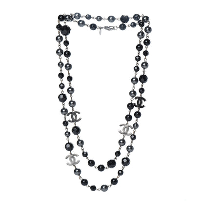 Chanel Pearl Beaded CC Long Necklace Silver Black 2 of 5