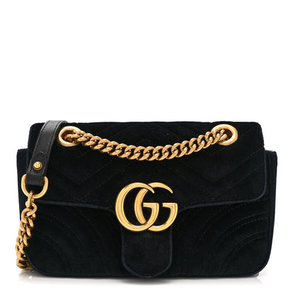 Gucci Velvet Matelasse Mini GG Marmont Shoulder Bag Black 1 of 11