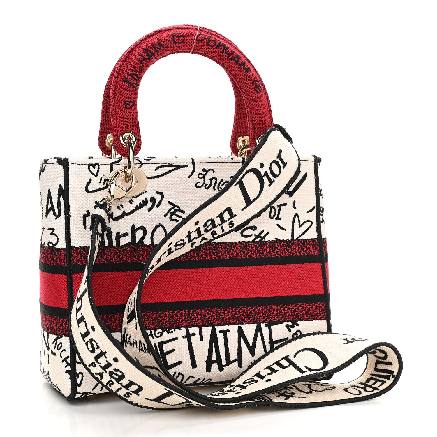 Christian Dior Canvas Medium DiorAmour Graffiti Lady D-Lite Latte 3 of 12