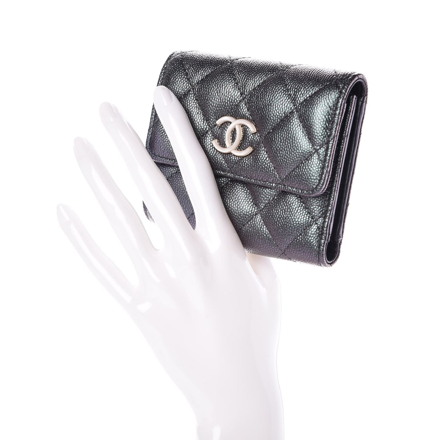 Iridescent Caviar Quilted Wallet Black