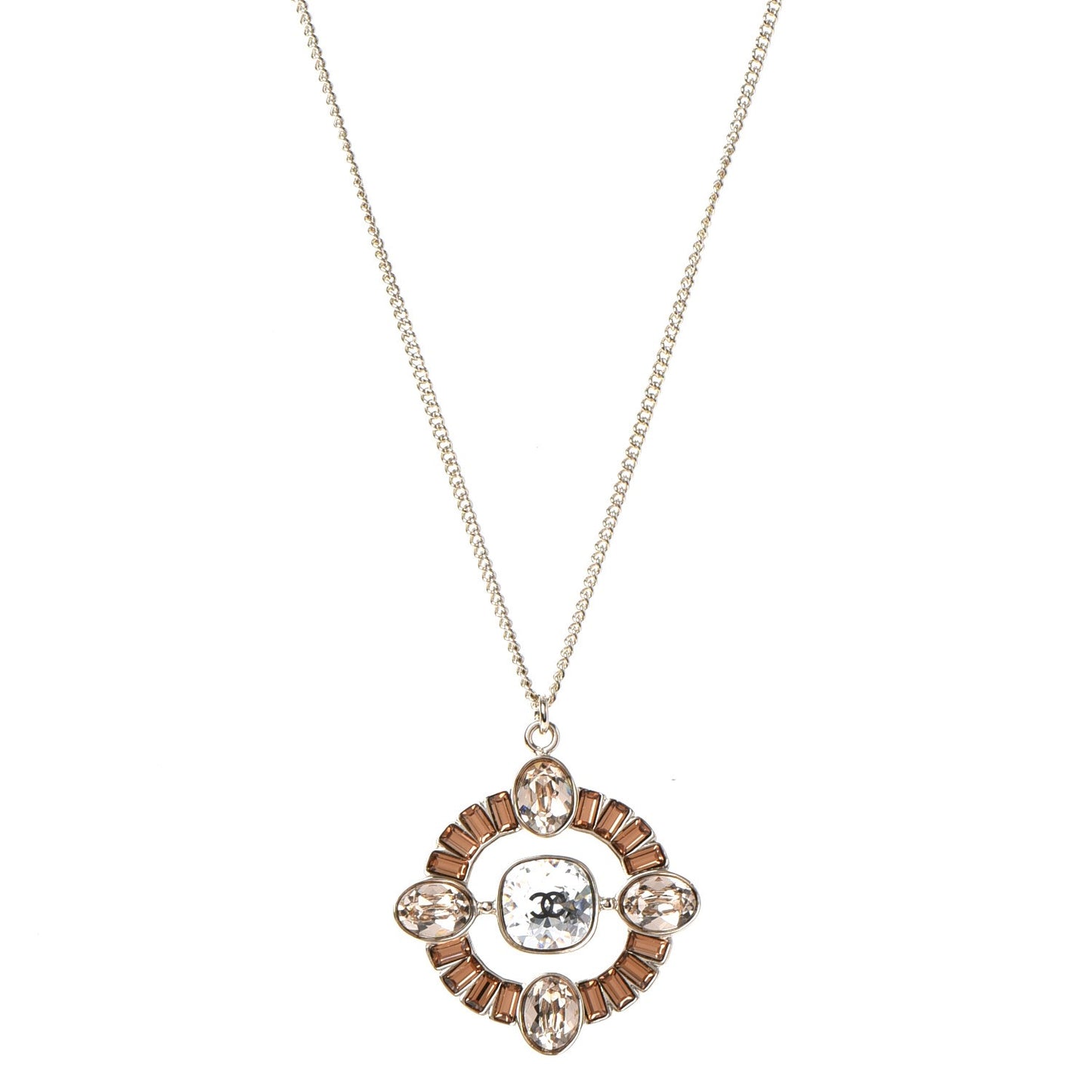 Crystal CC Medallion Necklace Light Gold