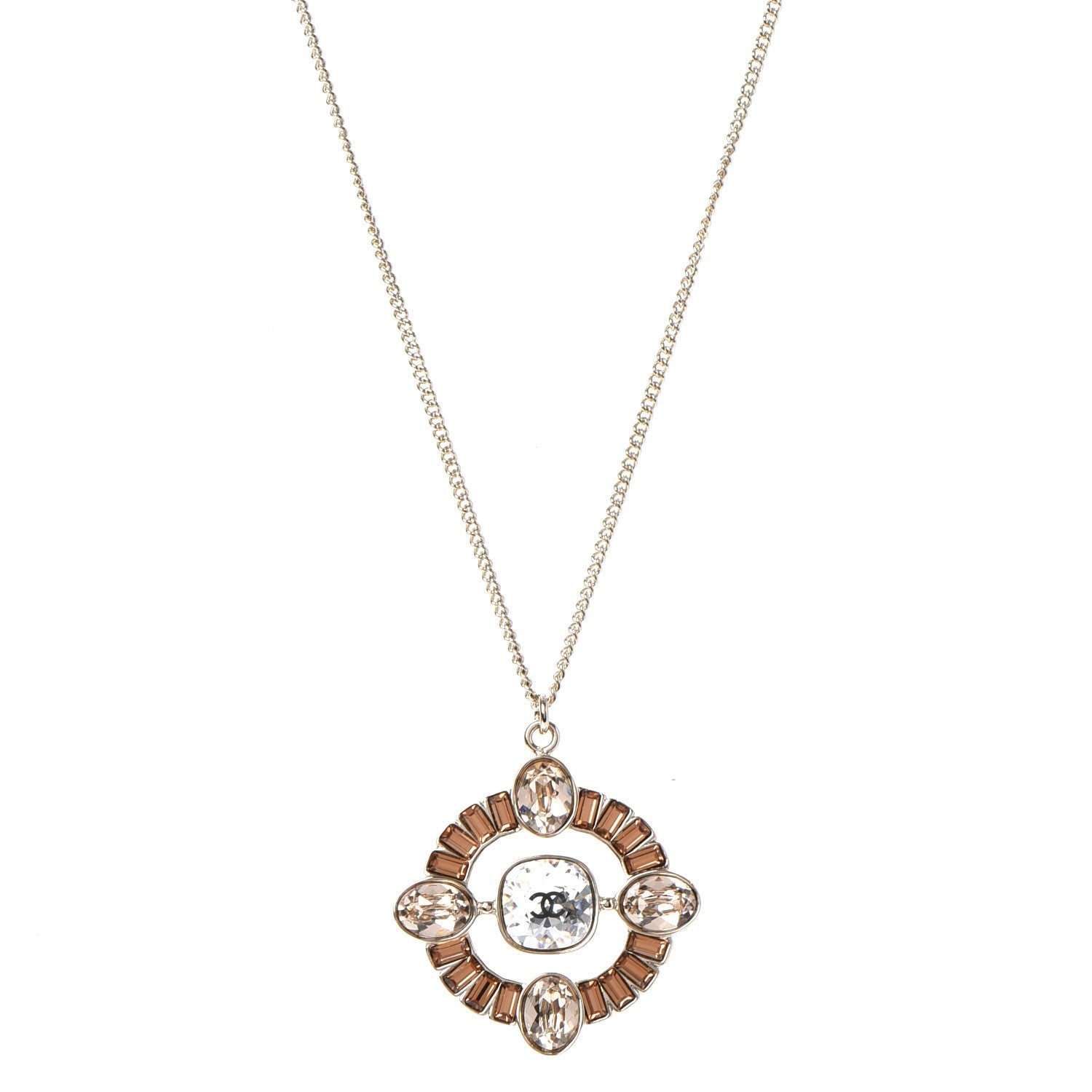 Chanel Crystal CC Medallion Necklace Light Gold 1 of 7