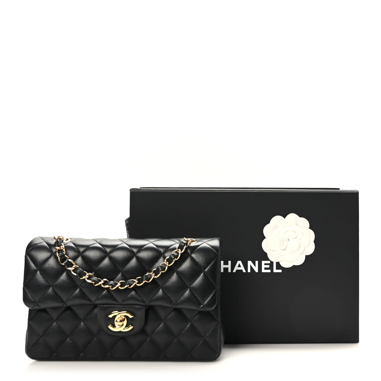 Lambskin Quilted Small Double Flap Black