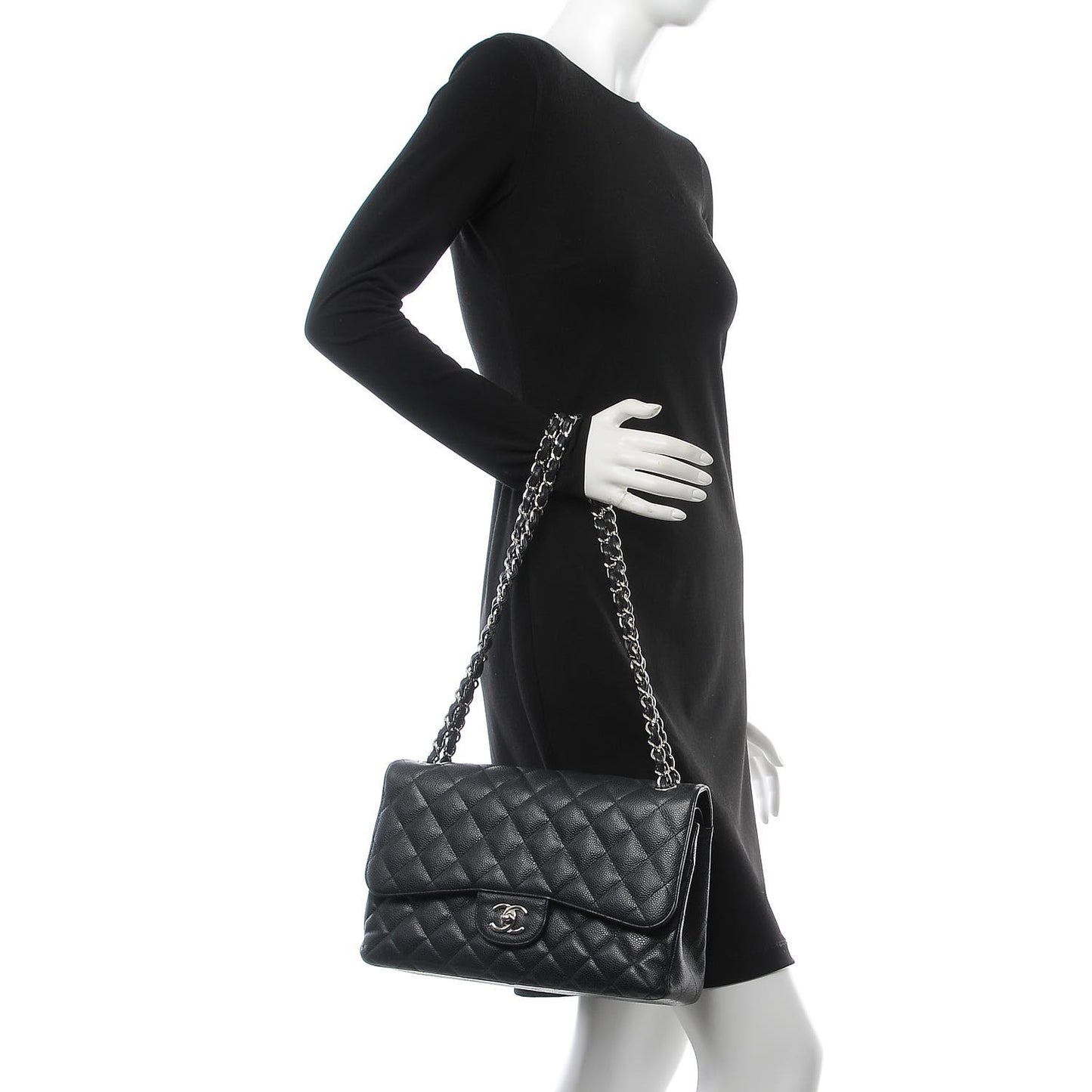 Caviar Quilted Jumbo Double Flap Black