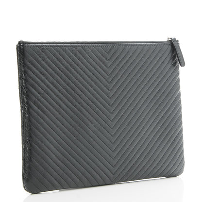 Chanel Caviar Chevron Medium Cosmetic Case Black 3 of 8