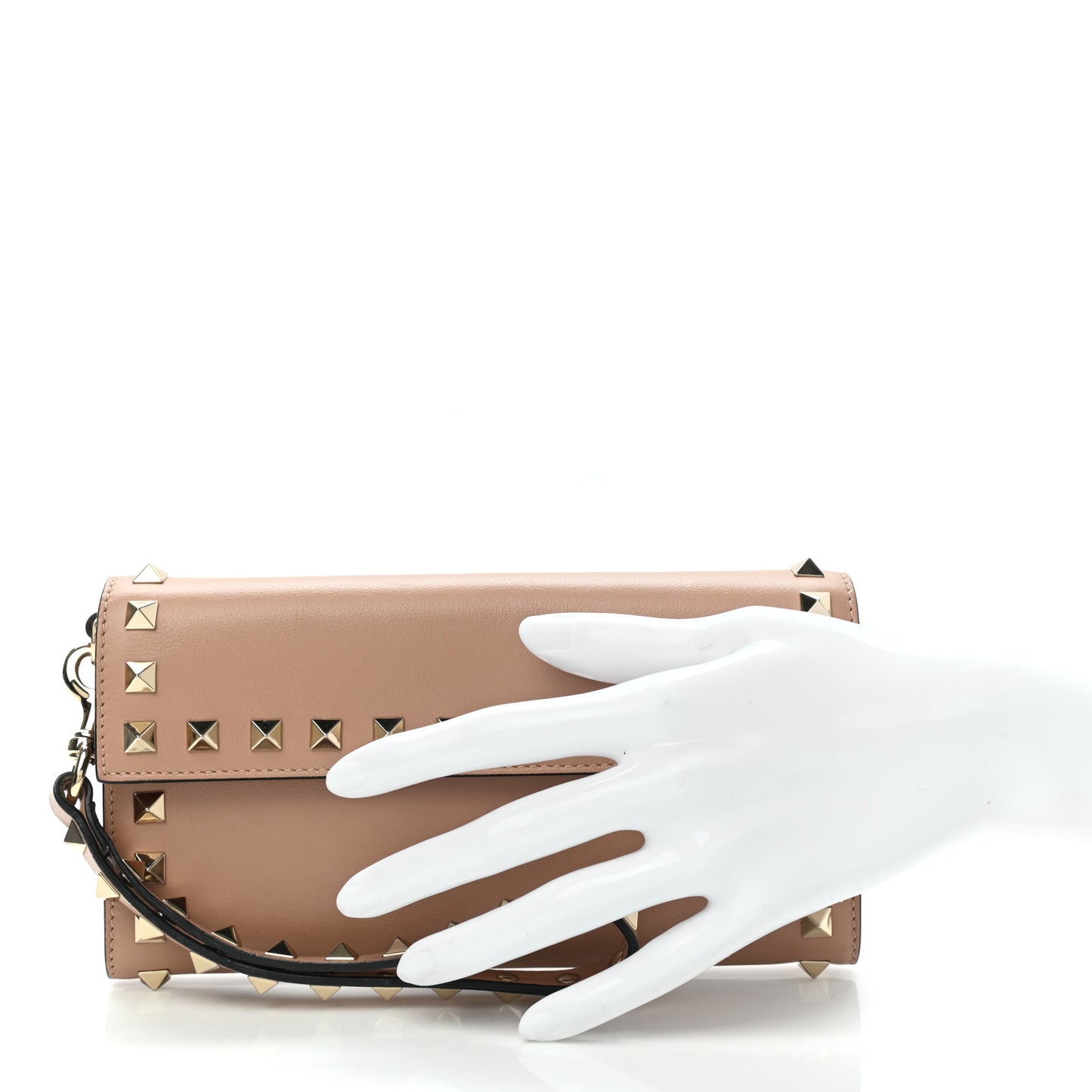 Calfskin Rockstud Wristlet Wallet Soft Noisette