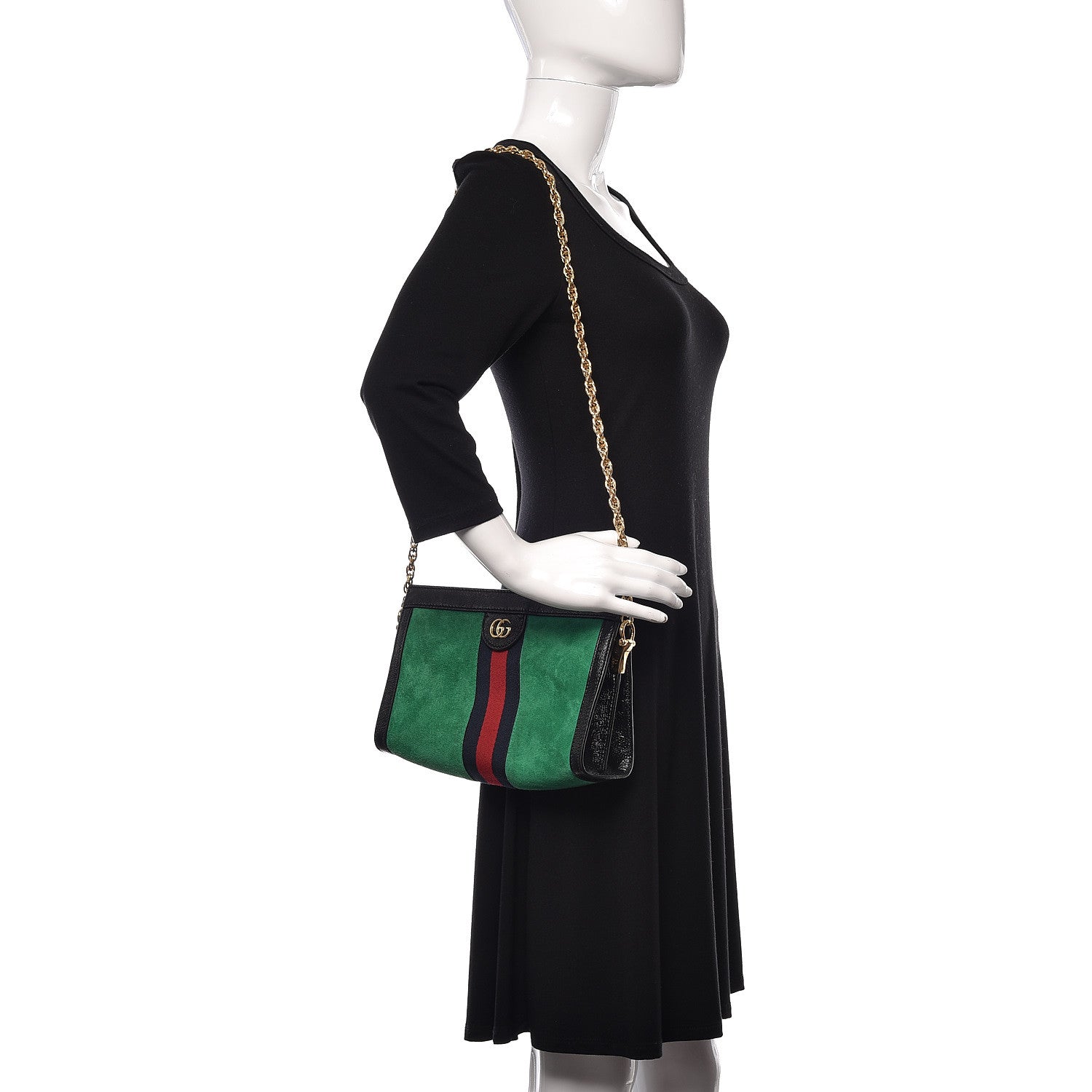 Gucci Suede Patent Web Small Ophidia Chain Shoulder Bag New Shamarock Black 2 of 11
