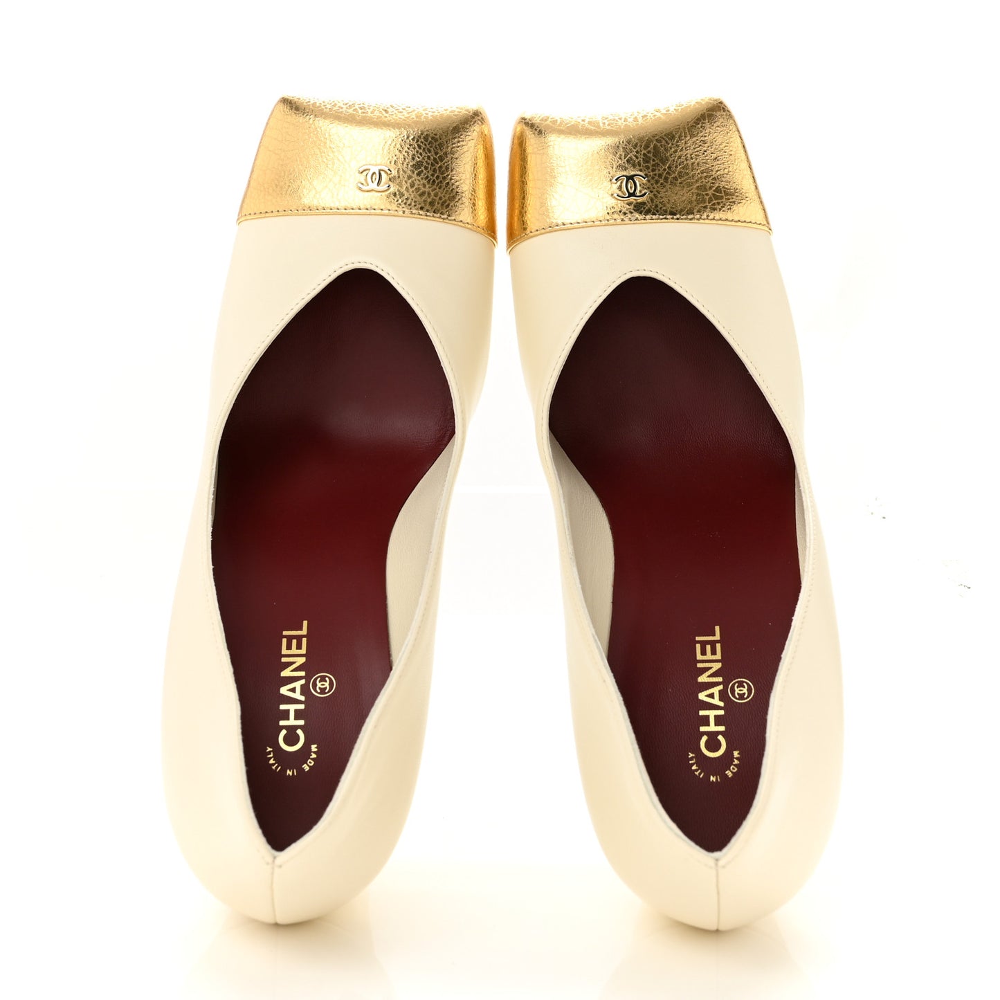 Lambskin Metallic Crackled Calfskin Square Cap Toe Pumps 39.5 Ivory Gold