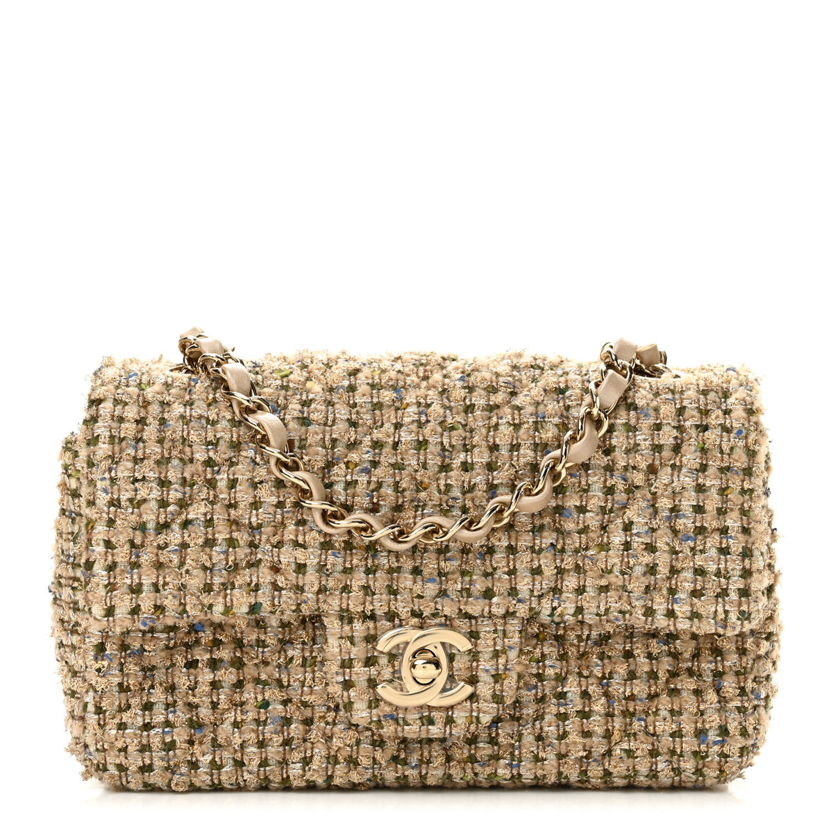 Chanel Tweed Quilted Mini Rectangular Flap Beige 1 of 12