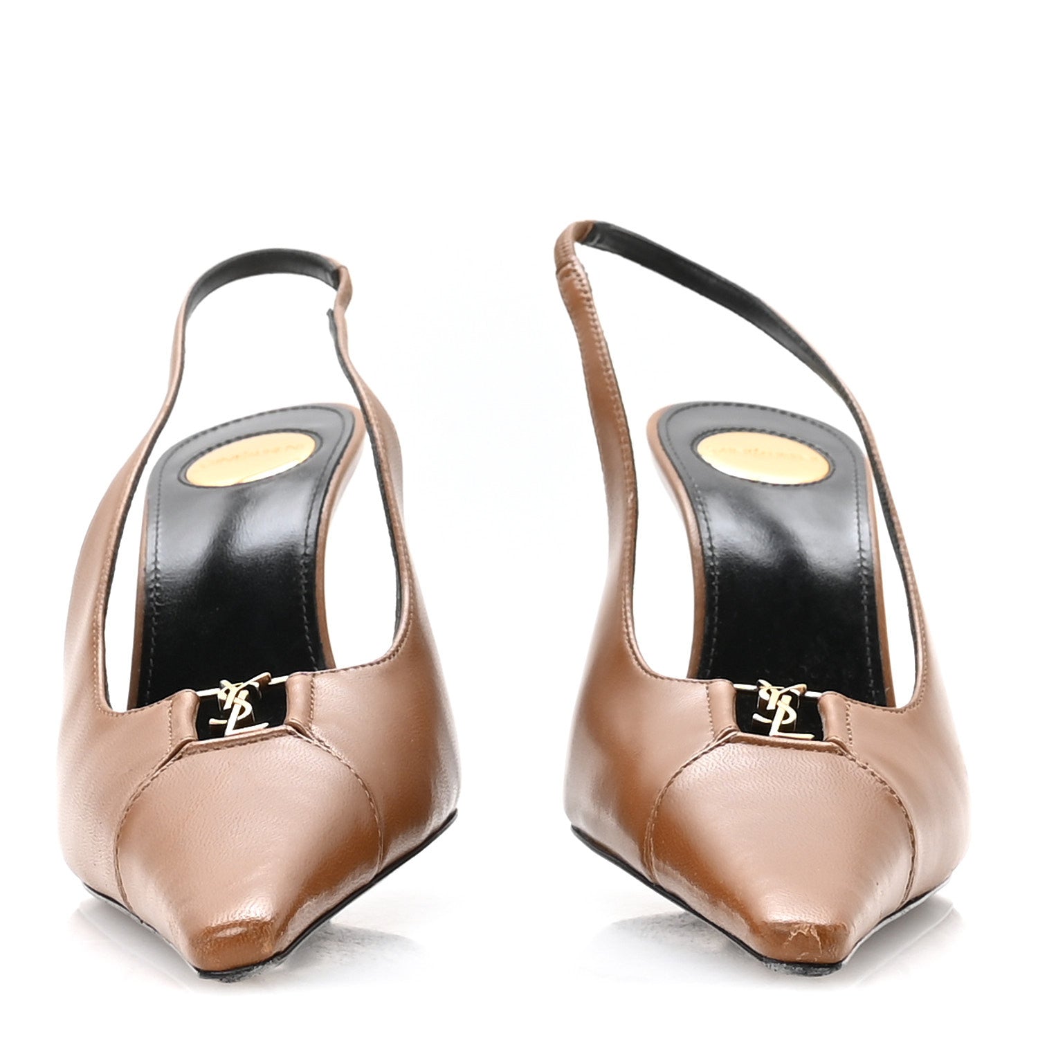 Saint Laurent Nappa Babylone Breteuil Slingback Pumps 36 Macadamia 3 of 8