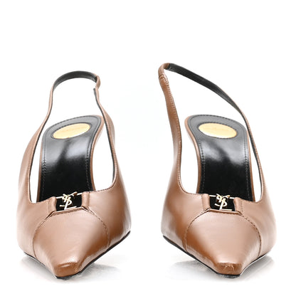 Saint Laurent Nappa Babylone Breteuil Slingback Pumps 36 Macadamia 3 of 8