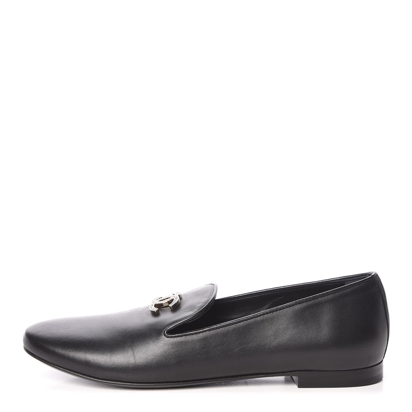Enamel Pearl Crystal Lambskin CC Mocassin Loafers 38 Black