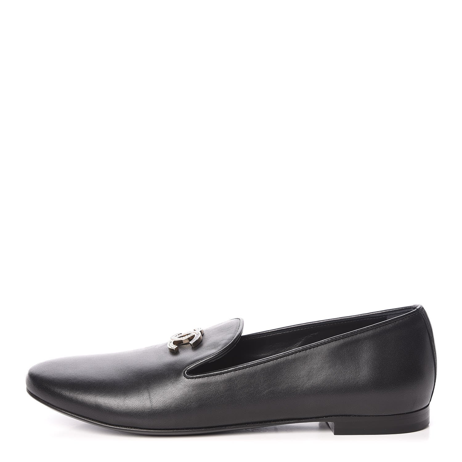 Chanel Enamel Pearl Crystal Lambskin CC Mocassin Loafers 38 Black 1 of 8